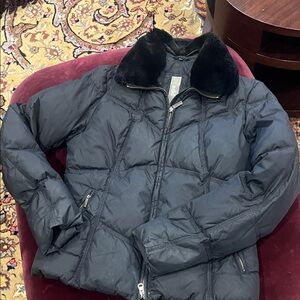 Add Down Black Puffer Jacket with Fur Collar